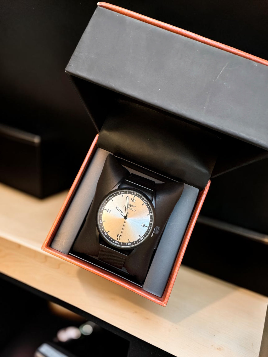 Classy Silver Dial Black Strapped Watch