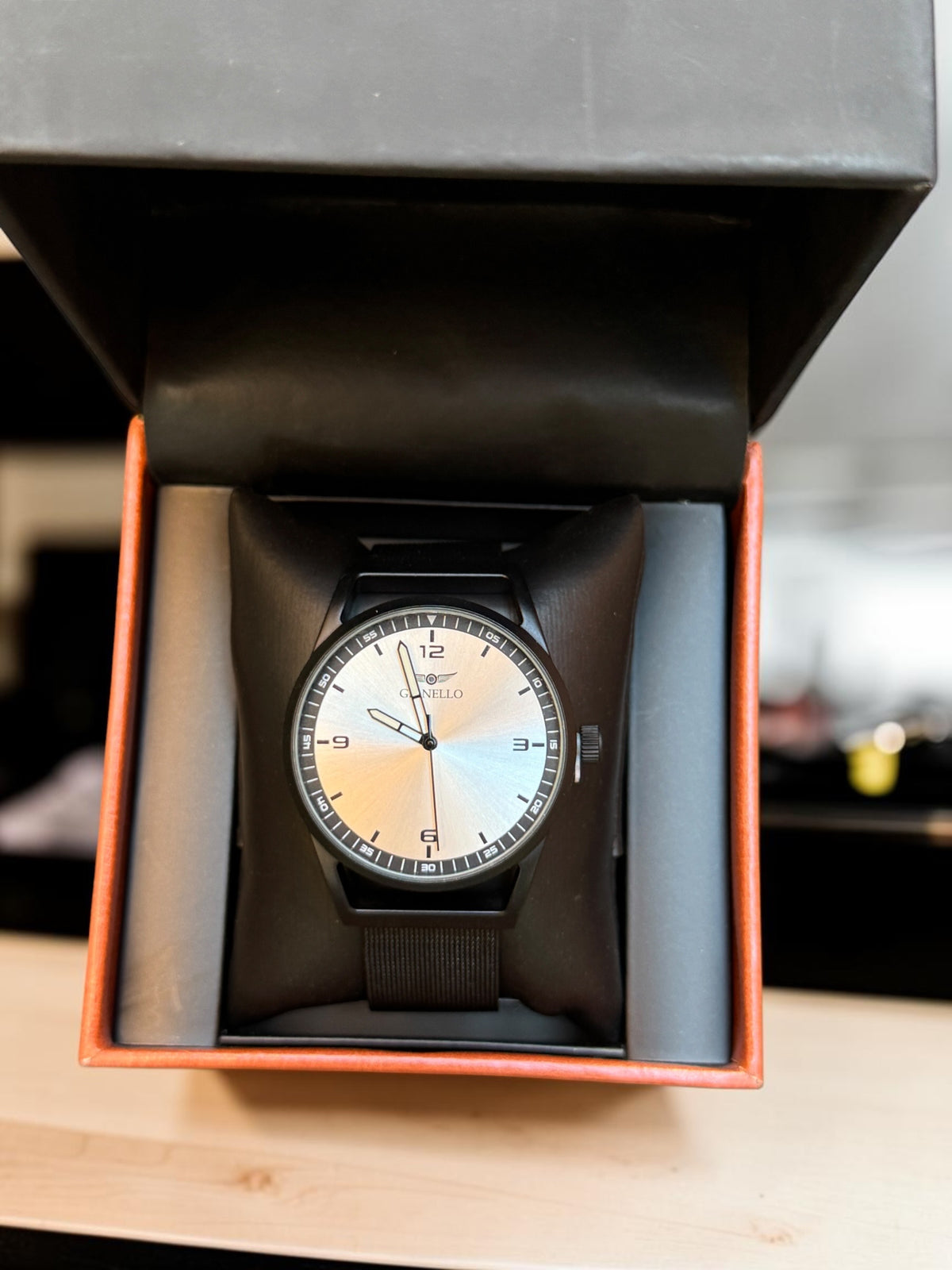 Classy Silver Dial Black Strapped Watch