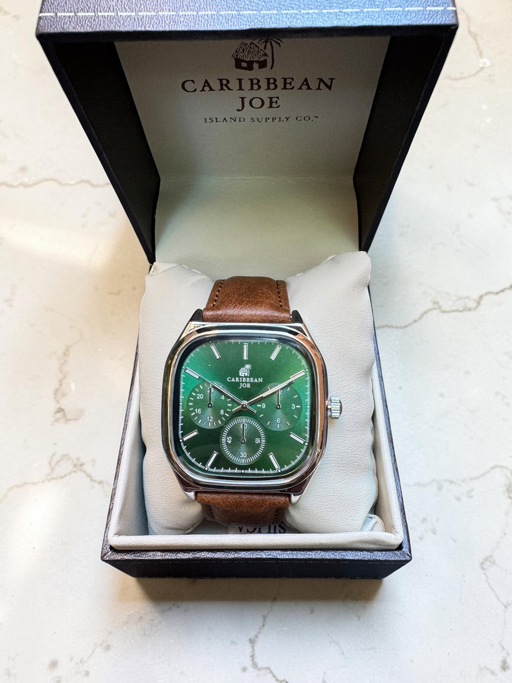 New Caribbean Joe Green Dial Leather Strapped Watch