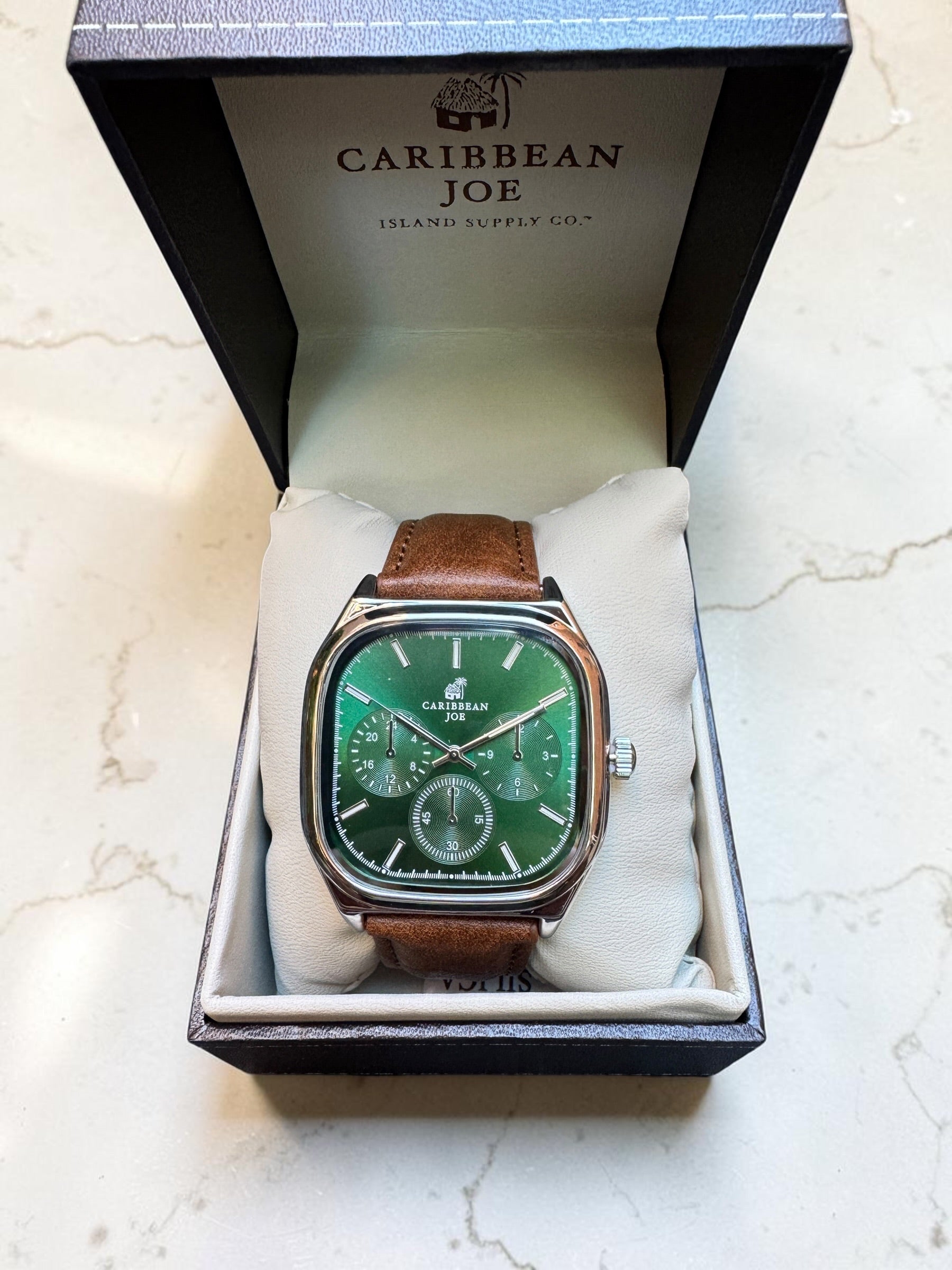 New Caribbean Joe Green Dial Leather Strapped Watch