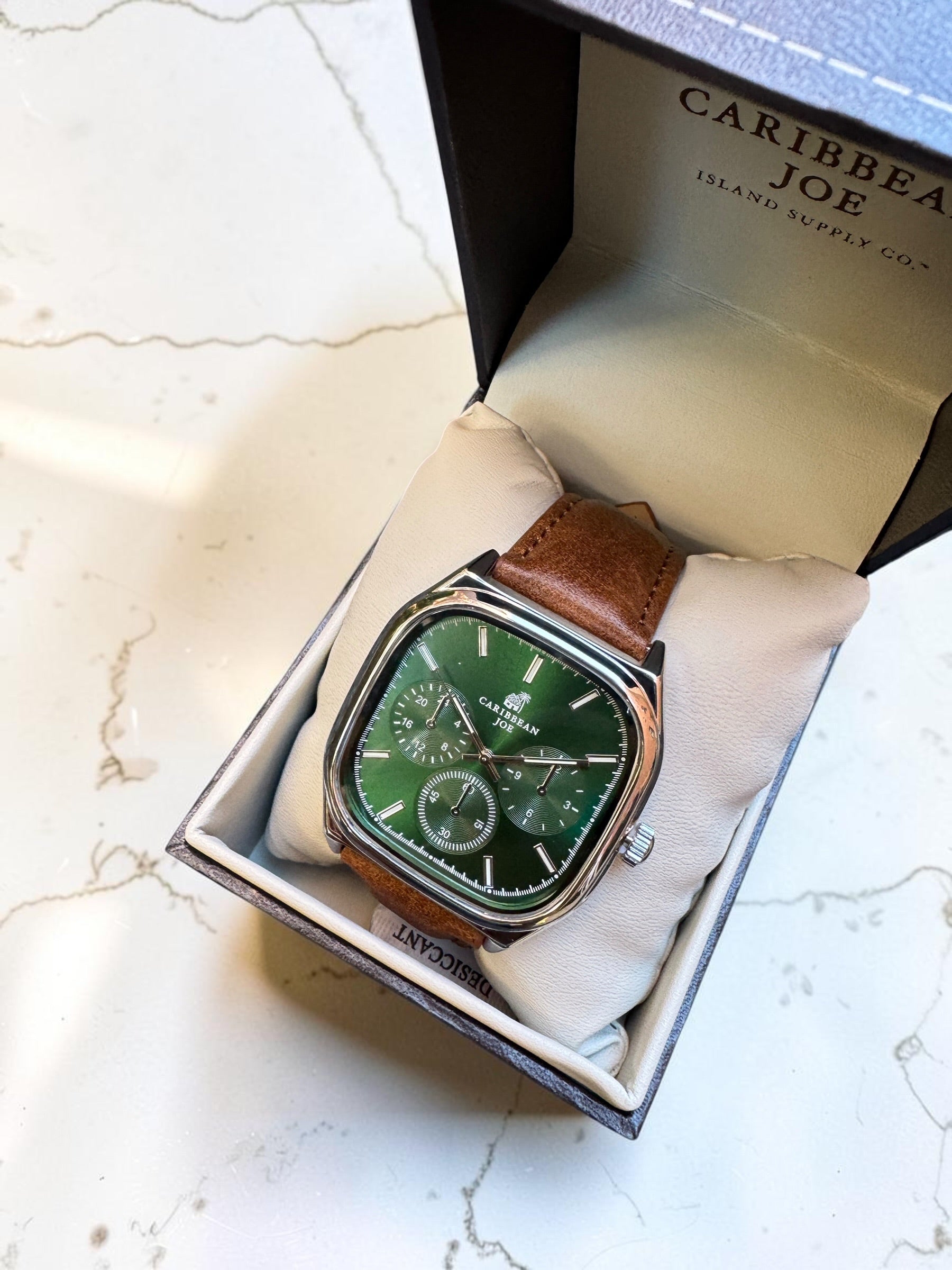 New Caribbean Joe Green Dial Leather Strapped Watch
