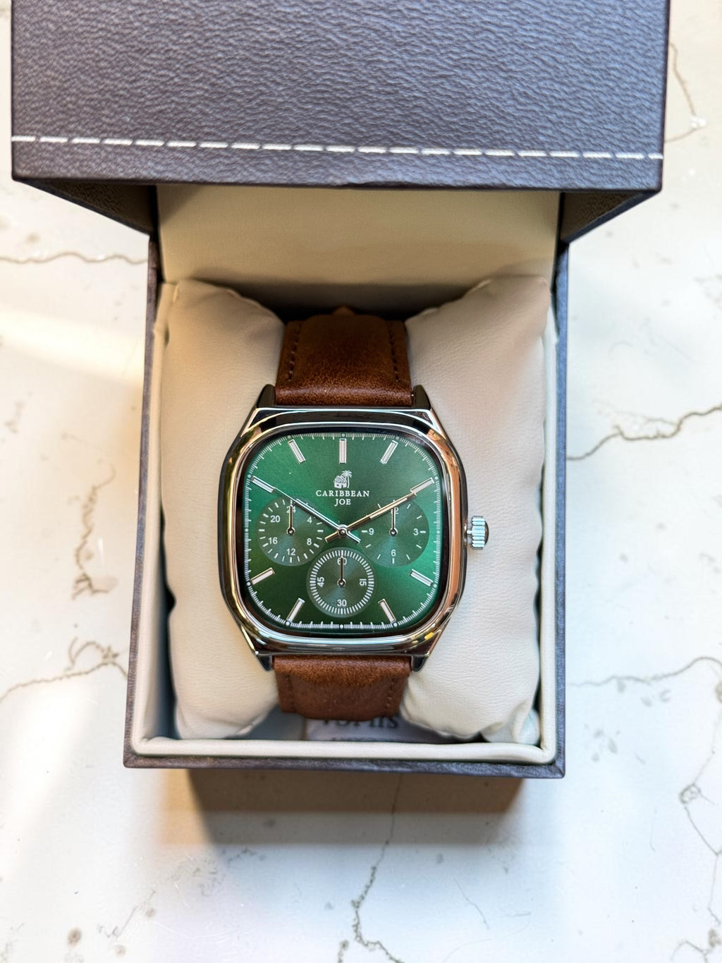 New Caribbean Joe Green Dial Leather Strapped Watch