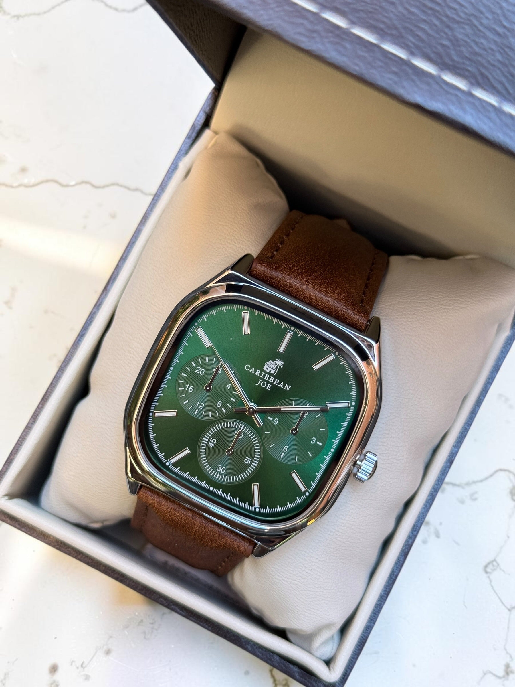 New Caribbean Joe Green Dial Leather Strapped Watch