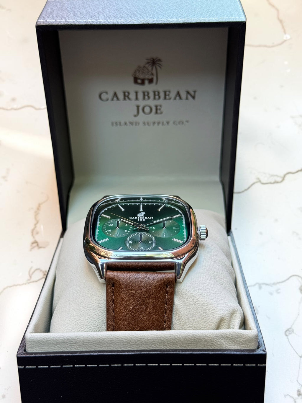 New Caribbean Joe Green Dial Leather Strapped Watch
