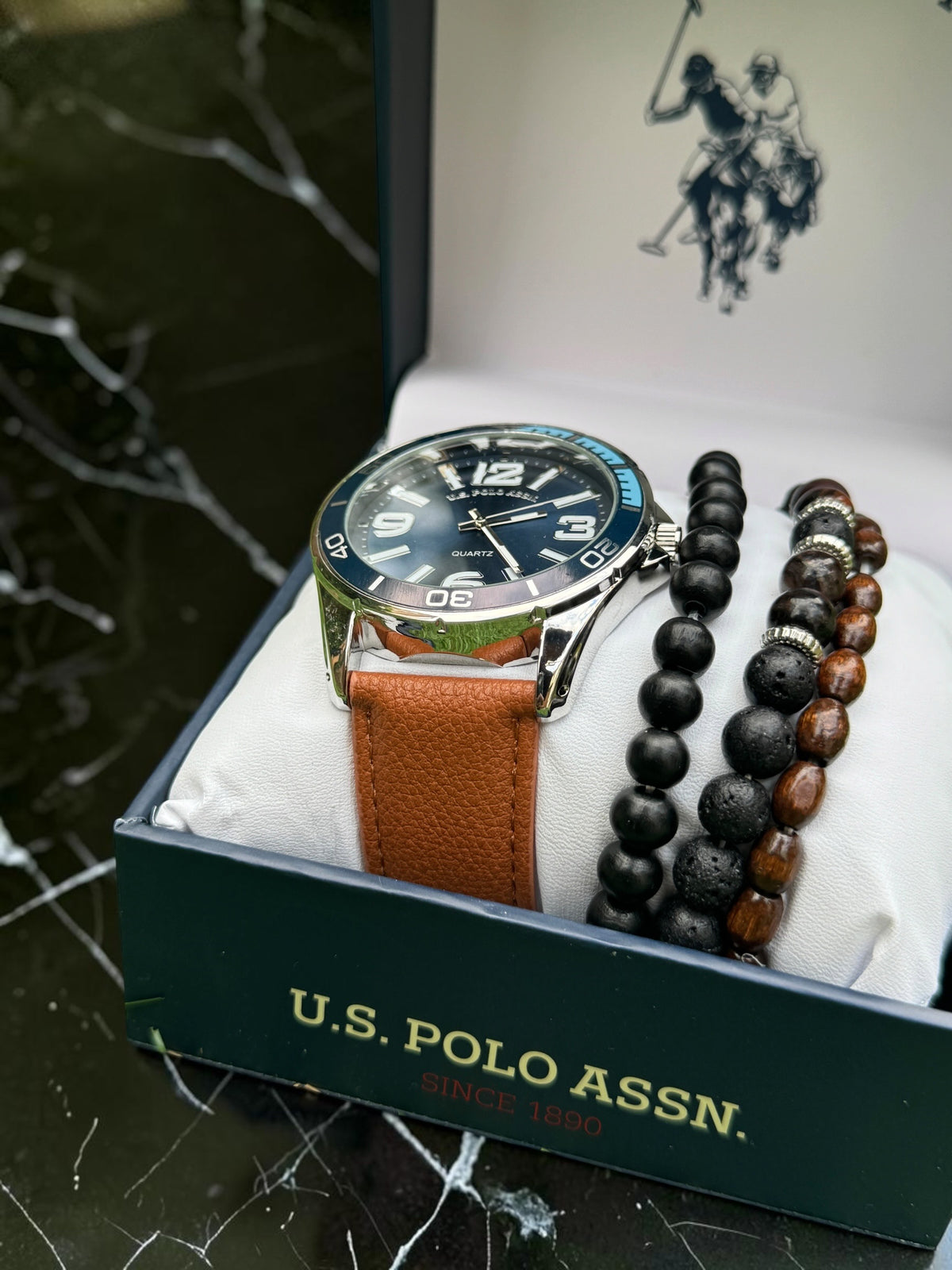 New U.S. Polo Assn Blue Dial Leather Strapped Watch