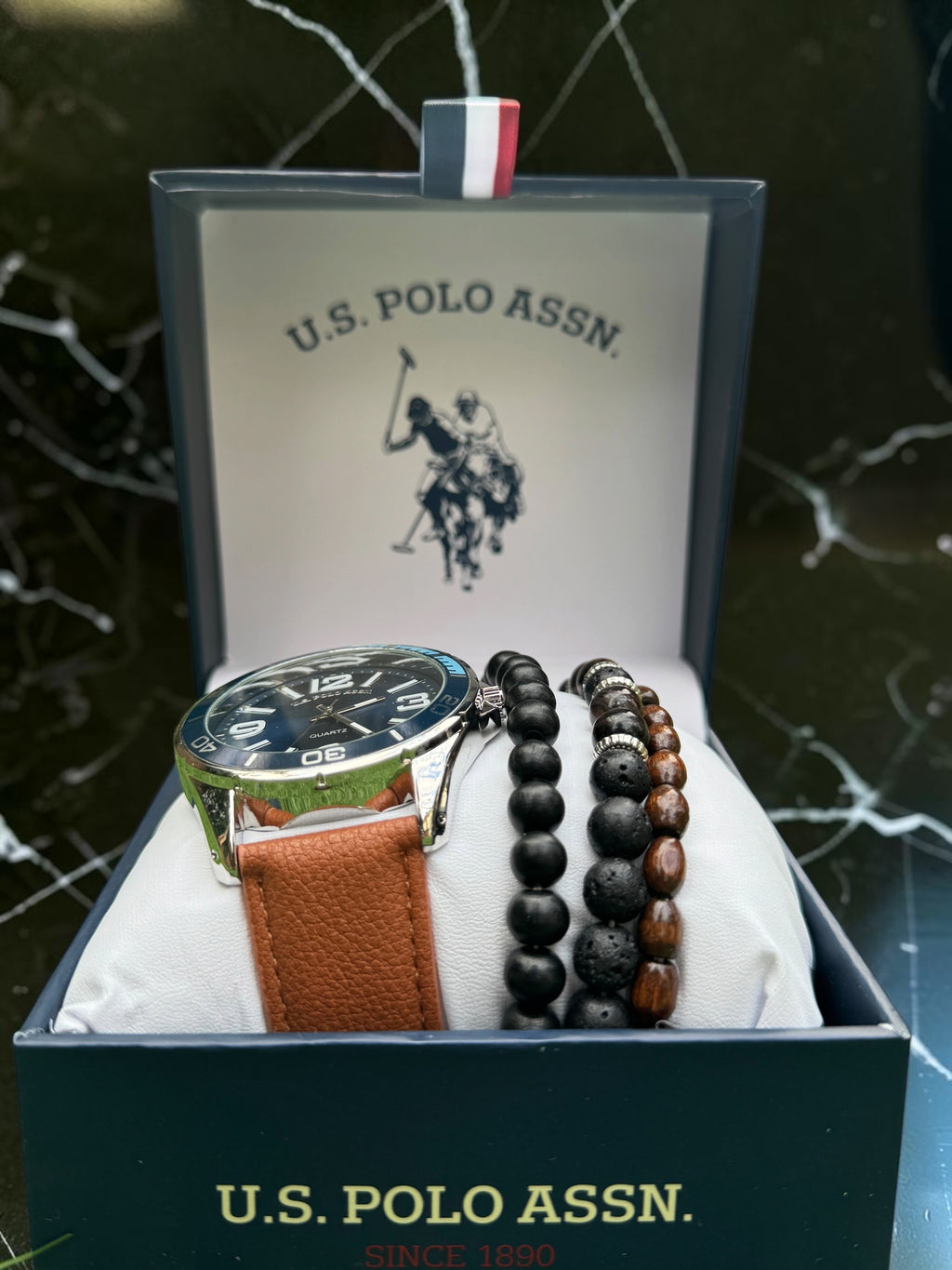 New U.S. Polo Assn Blue Dial Leather Strapped Watch