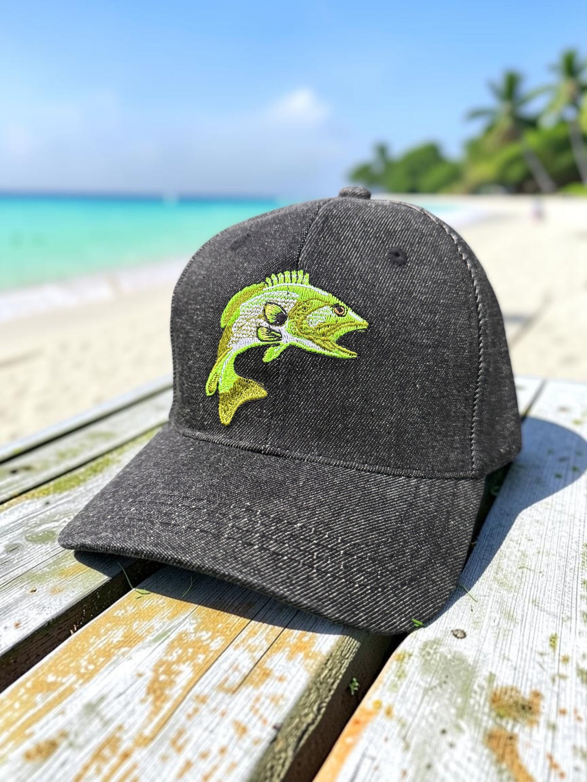 Bass Fish Embroidered Baseball Cap Dark Grey