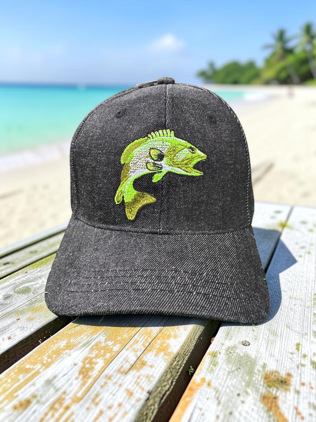 Bass Fish Embroidered Baseball Cap Dark Grey