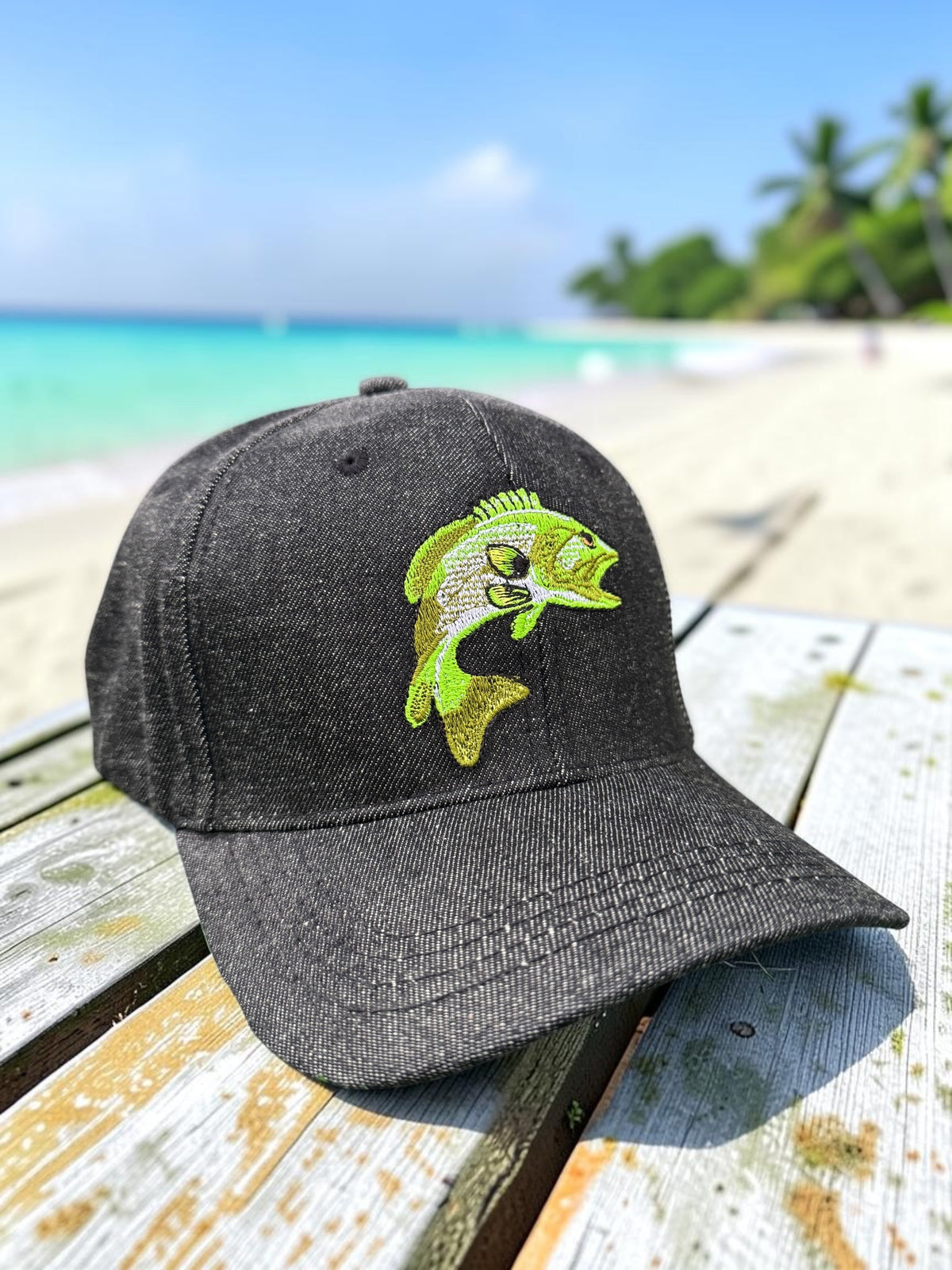 Bass Fish Embroidered Baseball Cap Dark Grey