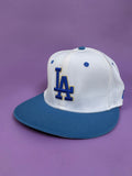 White and Blue LA Baseball Snapback