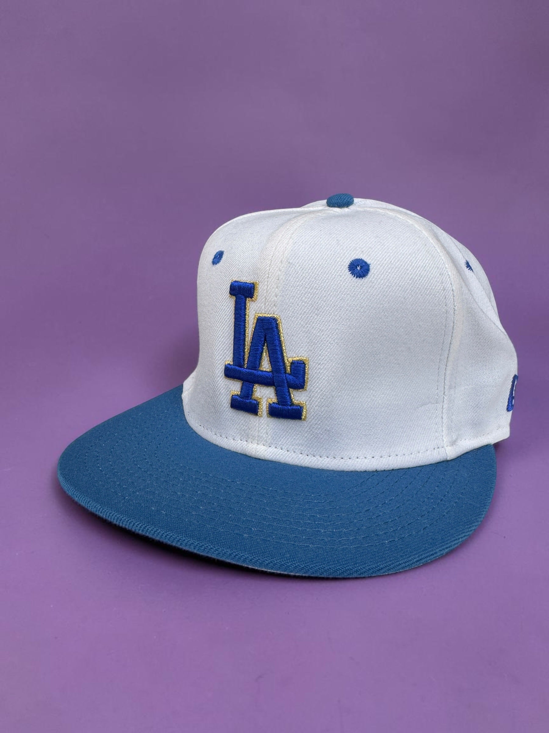White and Blue LA Baseball Snapback