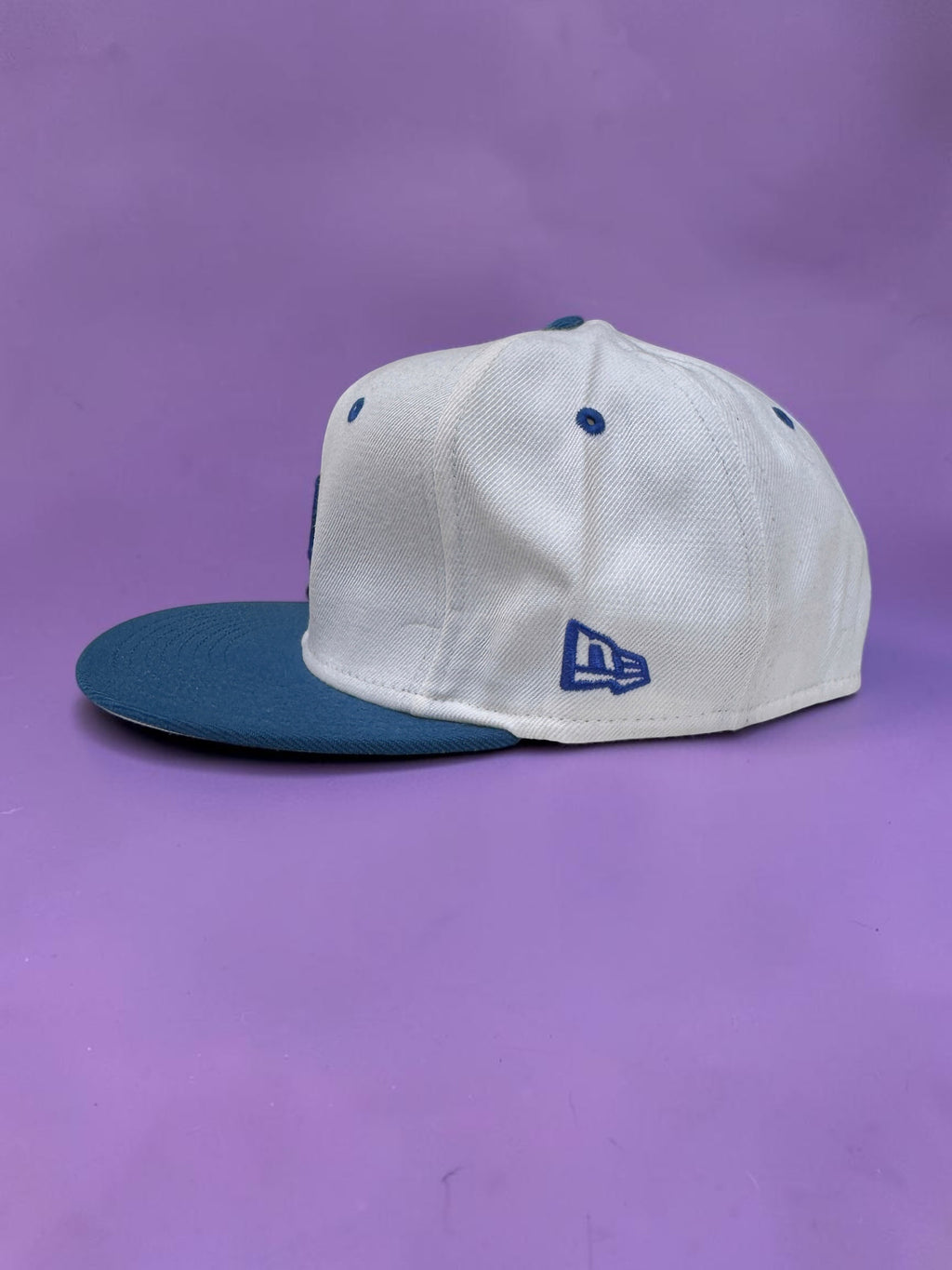 White and Blue LA Baseball Snapback