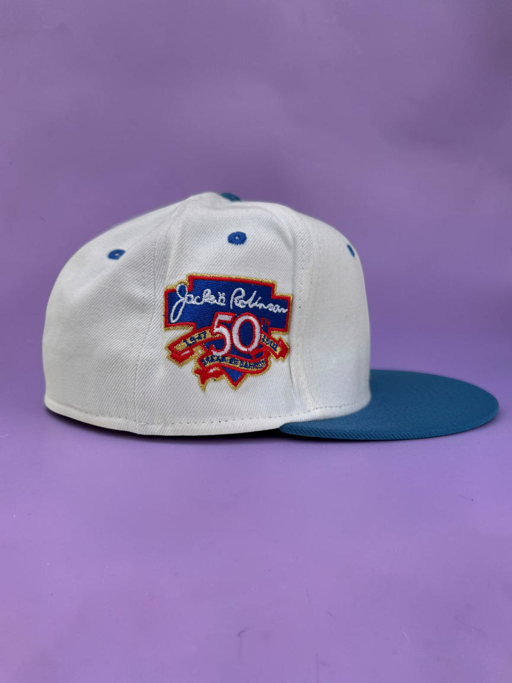 White and Blue LA Baseball Snapback