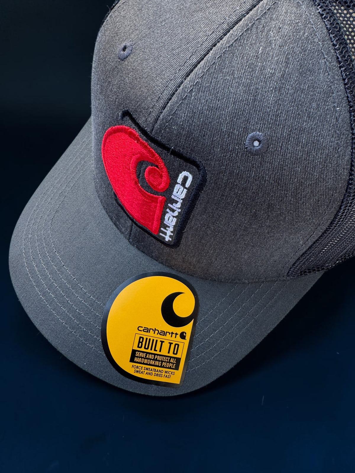 Grey and Red Netted Back Trucker Hat